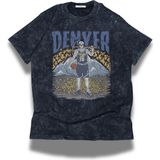 Unisex Denver Yazılı Yıkamalı T-Shirt, Oversize Basketbol Temalı Vintage Tişört - Siyah - 3XL