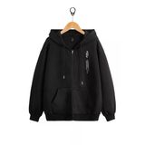 Unisex Dikey Baskılı Ince Mevsimlik Kapşonlu Oversize Hırka