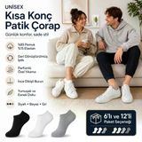 Unisex Dikişsiz Kısa Konç 12'Li Patik Çorap, %85 Pamuklu Geri Dönüştürülmüş İplik, Parfümlü, Siyah Beyaz Gri, Yumuşak Nefes Alan Günlük Spor Çorabı