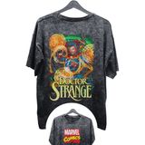 Unisex Doctor Strange Baskılı Yıkamalı Tişört, Oversize Marvel Comics Baskılı Eskitme T-Shirt - Siyah