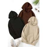 Unisex Duz 3 Lu Baskisiz Kapusonlu Oversize Sweatshirt