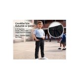 Unisex Erkek Kız Çocuk Ribana Bel Lastikli Boru Paça Kanvas-Keten Keten Siyah Okul Pantolonu
