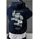 Unisex Erkek Partial Sculpture Özel Baskı Pamuklu Oversize Kapüşonlu Sweatshirt Lacivert