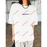 Unisex Erkek/kadın Brooklyn Renkli Özel Baskılı Oversize Pamuklu Bisiklet Yaka T-Shirt Tişört Beyaz - XL