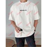 Unisex Erkek/kadın Brooklyn Renkli Özel Baskılı Oversize Pamuklu Bisiklet Yaka T-Shirt Tişört Beyaz