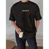 Unisex Erkek/kadın Brooklyn Renkli Özel Baskılı Oversize Pamuklu Bisiklet Yaka T-Shirt Tişört Siyah - XL