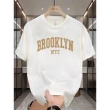 Unisex Erkek/kadın Brooklyn Renkli Pamuklu Bisiklet Yaka T-Shirt-Tişört - Beyaz - XL