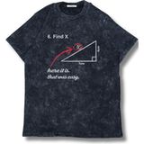 Unisex Find x Here It Is That Was Easy Yazılı Yıkamalı T-Shirt, Oversize Geometri Temalı Tişört - Siyah - XS