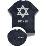 Unisex Fuckye Sırt Baskılı Yıkamalı T-Shirt, Oversize Kanye West Temalı Retro Tişört - Siyah - XL