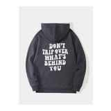 Unisex Füme Sırt Yazı Baskılı Oversize Kapşonlu Sweatshirt