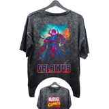 Unisex Galactus Baskılı Yıkamalı Tişört, Oversize Marvel Comics Baskılı Retro T-Shirt - Siyah