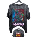 Unisex Gamora Baskılı Yıkamalı Tişört, Oversize Marvel Comics Baskılı Eskitme T-Shirt - Siyah