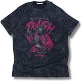 Unisex Garett The Garbage Baskılı Yıkamalı T-Shirt, Oversize Minecraft Movie Temalı Retro Tişört - Siyah - 2XL