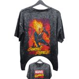 Unisex Ghost Rider Baskılı Yıkamalı Tişört, Oversize Marvel Comics Baskılı Retro T-Shirt - Siyah