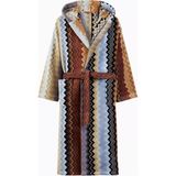 Unisex Giacomo Kapşonlu Bornoz, Pamuklu Kadife, Zikzak Desenli & Konforlu - Siyah