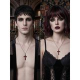 Unisex Gotik Haç Kolye Kırmızı Gri Gümüş – Vintage Cross Kolye, Retro Zincir Kolye, Kadın Erkek Punk Gothic HC04