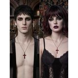 Unisex Gotik Haç Kolye Kırmızı Gri Gümüş – Vintage Cross Kolye, Retro Zincir Kolye, Kadın Erkek Punk Gothic