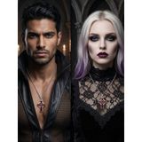 Unisex Gotik Haç Kolye Kırmızı Gri Gümüş – Vintage Cross Kolye, Retro Zincir Kolye, Kadın Erkek Punk Kolye HC05