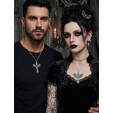 UNİSEX Gotik Kafatası Haç Kolye | Kırmızı & Gri Melek Kanatlı Cross Necklace | Unisex Punk Kolye | Vintage Zincirli HC01