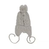 Unisex Gri Triko Tek Kulaklı İpli Bere 0-1 Yaş
