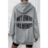 Unisex Gri Wrst Sırt Baskılı Ince Mevsimlik Kapşonlu Oversize Hırka