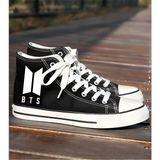 Unisex Günlük Keten Rahat Bilekli Siyah Uzun Convers Bts Baskılı Sneaker Spor Ayakkabı - 024-Siyah