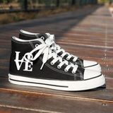 Unisex Günlük Keten Rahat Bilekli Siyah Uzun Convers Love Baskılı Sneaker Spor Ayakkabı - 024-Siyah