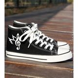 Unisex Günlük Keten Rahat Bilekli Siyah Uzun Convers Melodi Baskılı Sneaker Spor Ayakkabı - 02H-Siyah