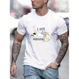 Unisex Günlük Stil Kar Beyazı Saf Penye Dokuma Bisiklet Yaka Oversize Tişört