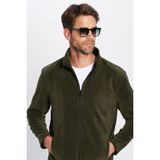 Unisex Haki Anti-pilling Tüylenme Yapmayan Standart Fit Tam Fermuarlı Soğuk Geçirmez Polar Hırka