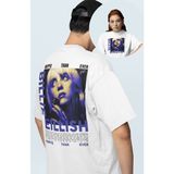 Unisex Happie Than Ever Sırt Yazılı Tişört, Oversize Billie Eilish Baskılı T-Shirt - XL - Beyaz
