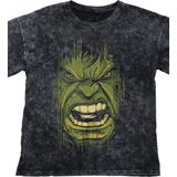 Unisex Hulk Baskılı Yıkamalı Tişört, Oversize Marvel Evreni Baskılı Retro T-Shirt - Siyah
