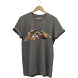 Unisex Hunter Keklikler Keklik Kuşu Avcılığı Tüfek ve Fişek Baskılı %100 Pamuk Regular Fit T-Shirt - Antrasit