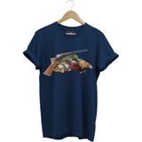 Unisex Hunter Keklikler Keklik Kuşu Avcılığı Tüfek ve Fişek Baskılı %100 Pamuk Regular Fit T-Shirt - Lacivert - 2XL