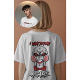 Unisex I Want To Play A Game Sırt Yazılı Tişört, Oversize Korku Filmi Testere Baskılı T-Shirt - 4XL - Beyaz
