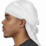 Unisex Kadife Durag Bandana, Uzun Kuyruklu,Saç Bandı (Beyaz)