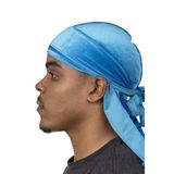 Unisex Kadife Durag Bandana, Uzun Kuyruklu,Saç Bandı (Buz Mavisi)