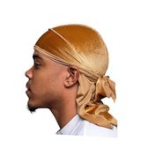 Unisex Kadife Durag Bandana, Uzun Kuyruklu,Saç Bandı (Camel)
