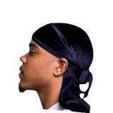 Unisex Kadife Durag Bandana, Uzun Kuyruklu,Saç Bandı (Lacivert)