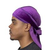 Unisex Kadife Durag Bandana, Uzun Kuyruklu,Saç Bandı (Mor)
