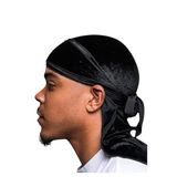Unisex Kadife Durag Bandana, Uzun Kuyruklu,Saç Bandı (Siyah)