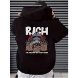 Unisex Kadın Erkek Kapüşonlu Kanguru Cepli Oversize Sweatshirt Hoodie Rich - 001-Siyah - XL
