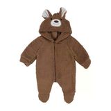 Unisex Kahve Ayı Nakışlı Kapşonlu Peluş Tulum