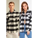 Unisex Kahverengi Çift Cep Kapaklı Oduncu Gömlek-Tekli Fiyat - XL - Siyah - Beyaz