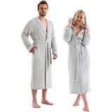 Unisex Kapşonlu 4 Kat Müslin Bornoz - Gri - 2XL - 3XL