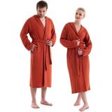 Unisex Kapşonlu 4 Kat Müslin Bornoz - Kiremit - 2XL - 3XL