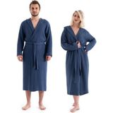 Unisex Kapşonlu 4 Kat Müslin Bornoz - Lacivert - 2XL - 3XL