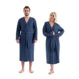 Unisex Kapşonlu 4 Kat Müslin Bornoz (Lacivert,L/XL)