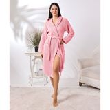 Unisex Kapşonlu Organik Pamuk Waffle Bornoz - 2XL - Pembe