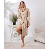 Unisex Kapşonlu Organik Pamuk Waffle Bornoz - 2XL - Vizon